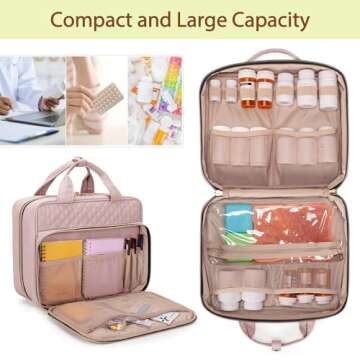 Damero Pill Bottle Organizer Bag, Travel Medicine Bag Organizer, Medicine Organizer and Storage for Pills, Vitamin, Fish Oil, Medical Supplements for Women and Men, Misty Rose