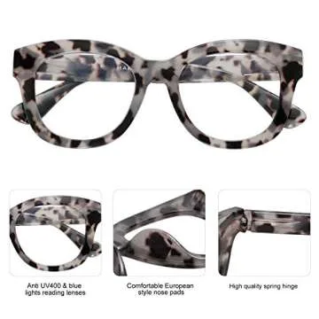 AMOMOMA 3 Pack Retro Oversized Reading Glasses for Women Blue Light Blocking Computer Readers Spring hinge AM6003 with Black+Brown+Grey Tortoise Frame 0.00 x