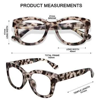 AMOMOMA 3 Pack Retro Oversized Reading Glasses for Women Blue Light Blocking Computer Readers Spring hinge AM6003 with Black+Brown+Grey Tortoise Frame 0.00 x
