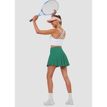 Hiwzffy Pleated Tennis Skirts for Women High Waisted Golf Skorts Tummy Control Skirts with Shorts Pockets Lightweight Green M