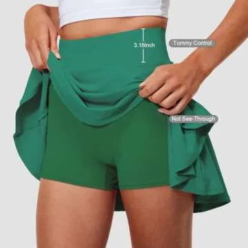 Hiwzffy Pleated Tennis Skirts for Women High Waisted Golf Skorts Tummy Control Skirts with Shorts Pockets Lightweight Green M