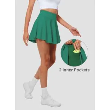 Hiwzffy Pleated Tennis Skirts for Women High Waisted Golf Skorts Tummy Control Skirts with Shorts Pockets Lightweight Green M