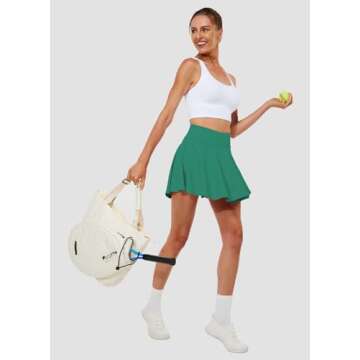 Hiwzffy Pleated Tennis Skirts for Women High Waisted Golf Skorts Tummy Control Skirts with Shorts Pockets Lightweight Green M