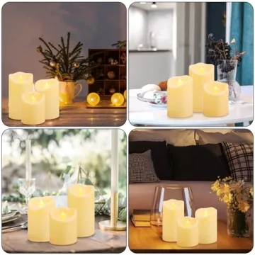 Enido Flameless Candles Waterproof Outdoor Candles Battery Operated Candles with Remote Cycling 24 Hours Timer (D: 3.25" x H: 4" 5" 6") LED Candles Plastic Pack of 3 Large Pillar Candles