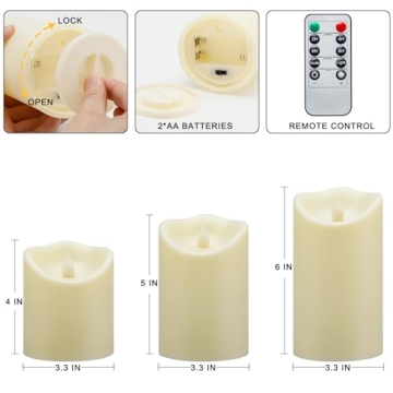 Enido Flameless Candles Waterproof Outdoor Candles Battery Operated Candles with Remote Cycling 24 Hours Timer (D: 3.25" x H: 4" 5" 6") LED Candles Plastic Pack of 3 Large Pillar Candles