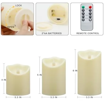 Enido Flameless Candles Waterproof Outdoor Candles Battery Operated Candles with Remote Cycling 24 Hours Timer (D: 3.25" x H: 4" 5" 6") LED Candles Plastic Pack of 3 Large Pillar Candles