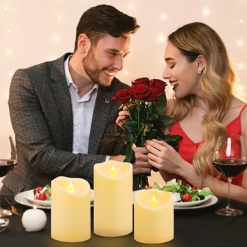 Enido Flameless Candles Waterproof Outdoor Candles Battery Operated Candles with Remote Cycling 24 Hours Timer (D: 3.25" x H: 4" 5" 6") LED Candles Plastic Pack of 3 Large Pillar Candles