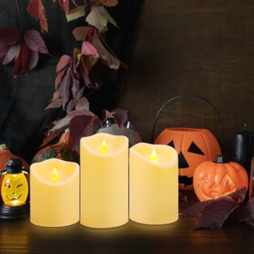 Enido Flameless Candles Waterproof Outdoor Candles Battery Operated Candles with Remote Cycling 24 Hours Timer (D: 3.25" x H: 4" 5" 6") LED Candles Plastic Pack of 3 Large Pillar Candles