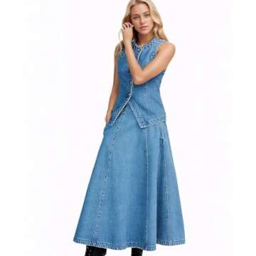 D-Sun Women Denim Vest Sleeveless Crewneck Button Down Jean Waistcoat Casual Front Slit Slim Denim Tank Top