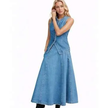 D-Sun Women Denim Vest Sleeveless Crewneck Button Down Jean Waistcoat Casual Front Slit Slim Denim Tank Top