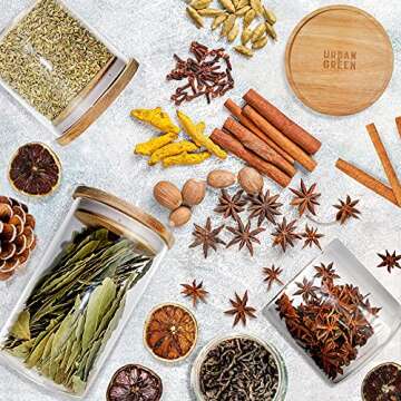 Urban Green Glass Jars with Airtight Lids, Airtight Glass Canisters with Wood Lids, Glass Storage Containers with Bamboo Lid, Food Storage Containers, Glass Canister Sets (6 Pack of 27oz)