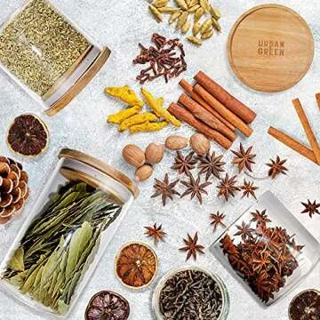 Urban Green Glass Jars with Airtight Lids, Airtight Glass Canisters with Wood Lids, Glass Storage Containers with Bamboo Lid, Food Storage Containers, Glass Canister Sets (6 Pack of 27oz)