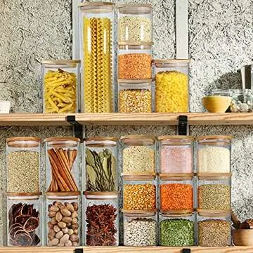 Urban Green Glass Jars with Airtight Lids, Airtight Glass Canisters with Wood Lids, Glass Storage Containers with Bamboo Lid, Food Storage Containers, Glass Canister Sets (6 Pack of 27oz)