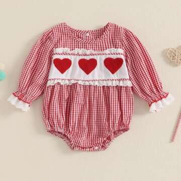 Xiaodriceee Valentine Baby Girl Outfit Heart Embroidery Newborn Long Sleeve Romper Bodysuit Headband...