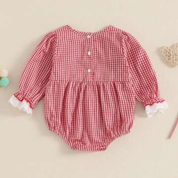 Xiaodriceee Valentine Baby Girl Outfit Heart Embroidery Newborn Long Sleeve Romper Bodysuit Headband Smocked Clothes (Pink, 0-3 Months)