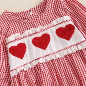 Xiaodriceee Valentine Baby Girl Outfit Heart Embroidery Newborn Long Sleeve Romper Bodysuit Headband Smocked Clothes (Pink, 0-3 Months)