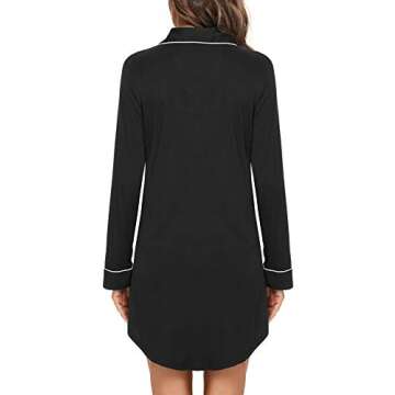 Samring Long Sleeve Nightgowns for Women, Women's Button Down Sleepwear Classical Sleep Shirt Dress Black XL