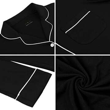 Samring Long Sleeve Nightgowns for Women, Women's Button Down Sleepwear Classical Sleep Shirt Dress Black XL