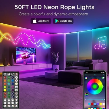 50Ft RGB Neon Rope Lights for App-Controlled Ambiance