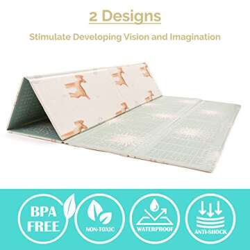 JumpOff Jo Baby Play Mat - Extra Large Folding Foam Play Mat for Infants, Babies, Toddlers, Waterproof, Double-Sided (77" x 70") - Oh Deer - Starburst