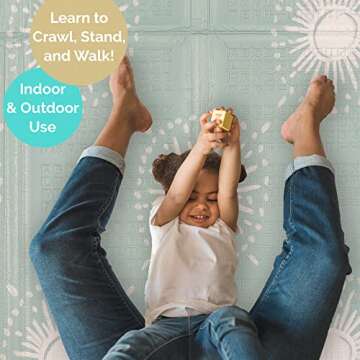 JumpOff Jo Baby Play Mat - Extra Large Folding Foam Play Mat for Infants, Babies, Toddlers, Waterproof, Double-Sided (77" x 70") - Oh Deer - Starburst