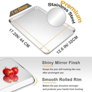 Baking Sheet Pan, Joyfair Stainless Steel Cookie Sheet Toaster Oven Tray, Professional Bakeware for ...