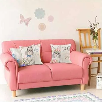 KAKABUQU Easter Bunny Pillow Cover Set for Spring Decor
