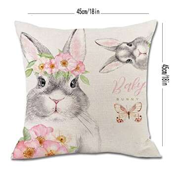 KAKABUQU Easter Bunny Pillow Cover 18 x 18inch Set of 2 Cute Rabbit Bunny Easter Decor Linen Throw Pillow Case Cushion Cover Spring Season's Decorations for Home Sofa Bed
