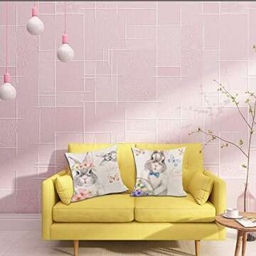 KAKABUQU Easter Bunny Pillow Cover 18 x 18inch Set of 2 Cute Rabbit Bunny Easter Decor Linen Throw Pillow Case Cushion Cover Spring Season's Decorations for Home Sofa Bed