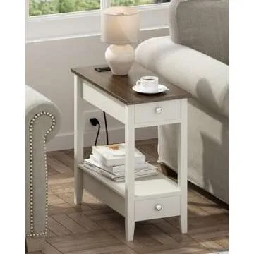 Treocho Farmhouse End Tables Set of 2 with Charging Station