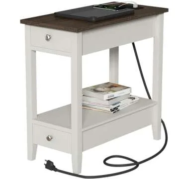 Treocho Farmhouse End Tables Set of 2 with Charging Station