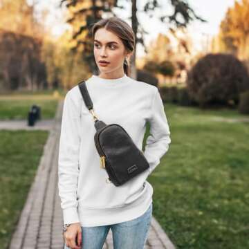 S-ZONE Leather Crossbody Bags for Women Sling Bag RFID Anti Theft Shoulder Purse Fanny Pack