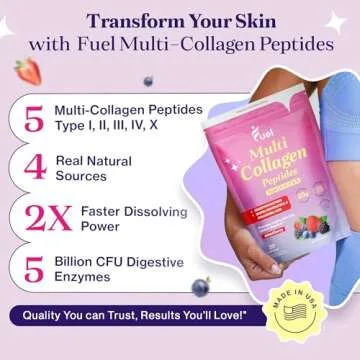 Fuel Multi Collagen Protein - Multi Collagen Peptides Powder for Women with Hyaluronic Acid & Biotin, Collagen Packets Promote Skin, Hair & Nail Health, Hydrolyzed Collagen Peptides Powder,Mixed Berry