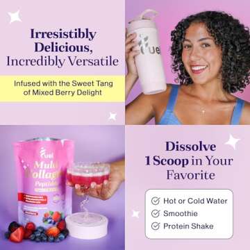 Fuel Multi Collagen Protein - Multi Collagen Peptides Powder for Women with Hyaluronic Acid & Biotin, Collagen Packets Promote Skin, Hair & Nail Health, Hydrolyzed Collagen Peptides Powder,Mixed Berry