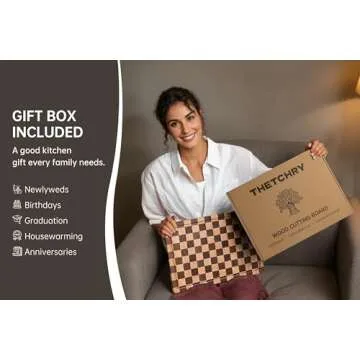 THETCHRY End Grain Cutting Boards for Kitchen, Wooden Cutting board, Acacia Wood Chopping Board with Juice Groove & Handle, Butcher Block for Meat, Bread & Fruit, 14"L x 11"W x 0.8"Th