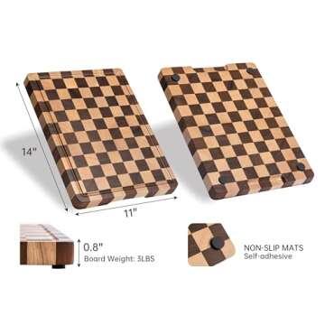 THETCHRY End Grain Cutting Boards for Kitchen, Wooden Cutting board, Acacia Wood Chopping Board with Juice Groove & Handle, Butcher Block for Meat, Bread & Fruit, 14"L x 11"W x 0.8"Th