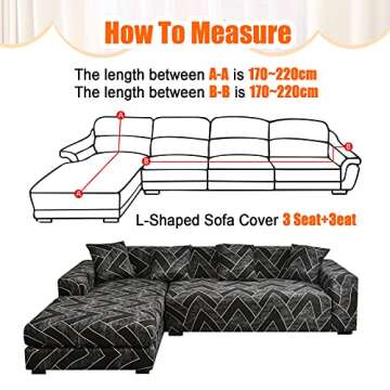 LiveGo L Shape Sofa Cover Sectional Couch Slipcover 2 Piece Stretchy Elastic 3 Seater Chaise Sofa Fu...