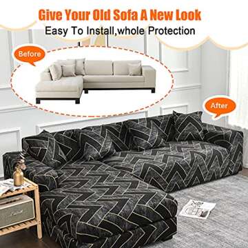 LiveGo L Shape Sofa Cover Sectional Couch Slipcover 2 Piece Stretchy Elastic 3 Seater Chaise Sofa Furniture Protector Slip Covers with 4pcs Pillowcases for Living Room Pets Kids