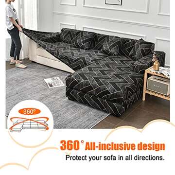 LiveGo L Shape Sofa Cover Sectional Couch Slipcover 2 Piece Stretchy Elastic 3 Seater Chaise Sofa Furniture Protector Slip Covers with 4pcs Pillowcases for Living Room Pets Kids
