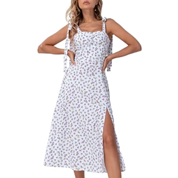 Boho Maxi Dress for Women Cottagecore Dress Wrap Floral Print with Pockets Casual Vintage Tie Straps...