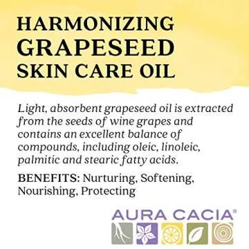 Aura Cacia Pure Grapeseed Oil Non-GMO Skincare Essential 16oz
