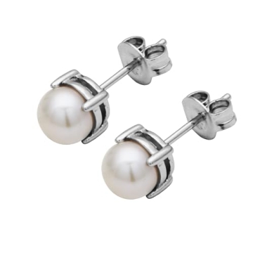 Elegant Sterling Silver Cultured Pearl Stud Earrings