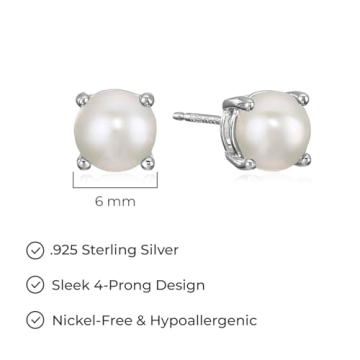 Elegant Sterling Silver Cultured Pearl Stud Earrings