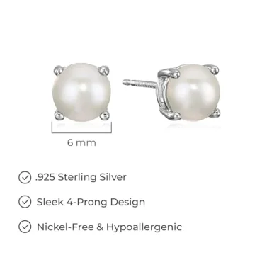 Elegant Sterling Silver Cultured Pearl Stud Earrings