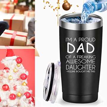 Mamihlap I'm a Proud Dad of a Freaking Awesome Daughter Travel Mug Tumbler.Funny Father's Day Birthday Christmas Gifts for Men Papa New Dad Father Daddy from Son Daughter Wife.(20 oz Black)