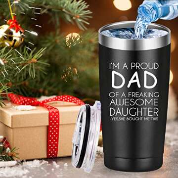Mamihlap I'm a Proud Dad of a Freaking Awesome Daughter Travel Mug Tumbler.Funny Father's Day Birthday Christmas Gifts for Men Papa New Dad Father Daddy from Son Daughter Wife.(20 oz Black)