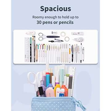 Sooez Pop Up Pencil Case, Cute Stand Up Pencil Case, Durable Pen Pouch, Telescopic Pencil Holder Case, Kawaii Standing Pencil Case, Spacious Pencil Pouch Portable Pencil Bag for School Office (Blue)