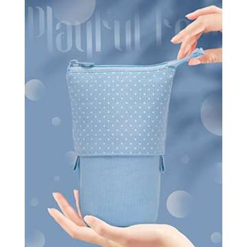 Sooez Pop Up Pencil Case, Cute Stand Up Pencil Case, Durable Pen Pouch, Telescopic Pencil Holder Case, Kawaii Standing Pencil Case, Spacious Pencil Pouch Portable Pencil Bag for School Office (Blue)