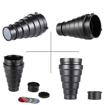 Andoer Photographic Lighting Monolights Bowens Mount Snoot Optical Snoot Metal Conical Snoot with Honeycomb Grid 5pcs Color Filter Kit for Bowens Mount Studio Strobe Monolight Photography Flash