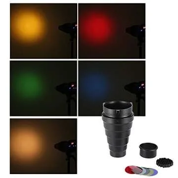 Andoer Photographic Lighting Monolights Bowens Mount Snoot Optical Snoot Metal Conical Snoot with Honeycomb Grid 5pcs Color Filter Kit for Bowens Mount Studio Strobe Monolight Photography Flash